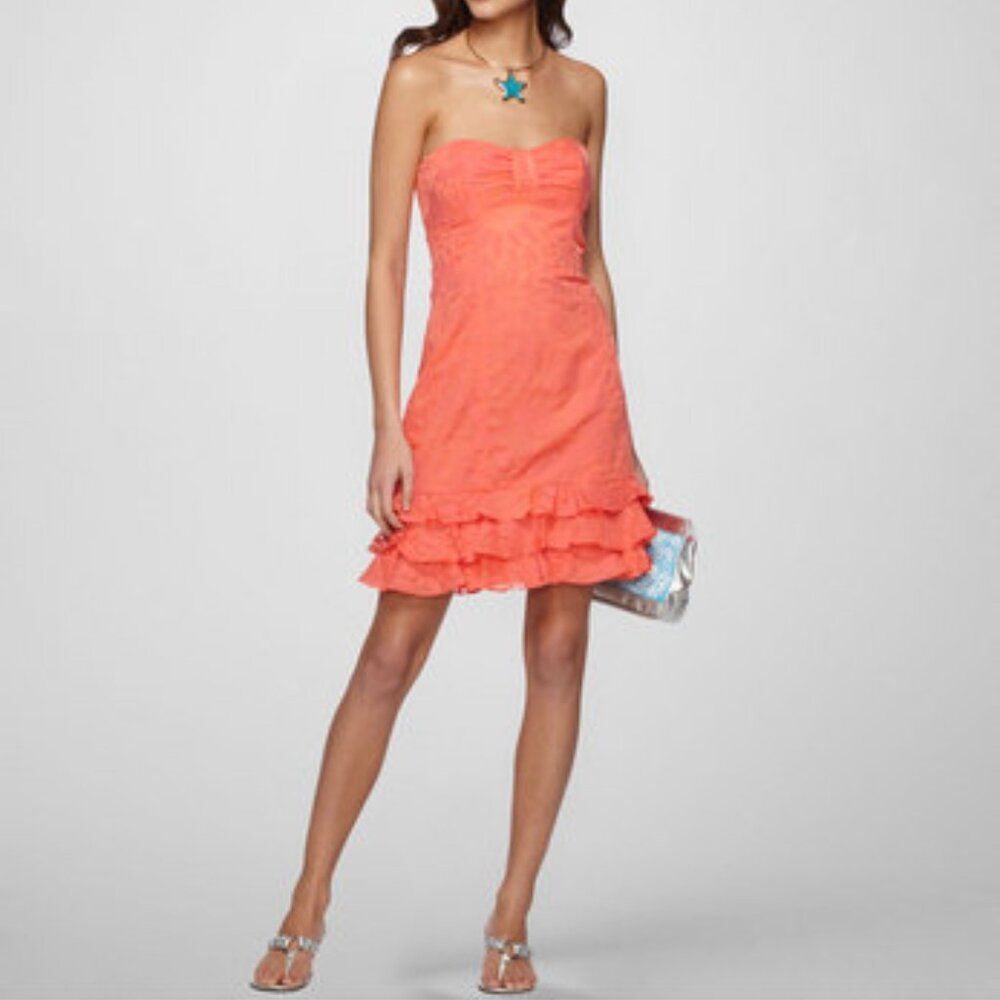 Lilly Pulitzer Strapless Coral Ruffle Hem Dress